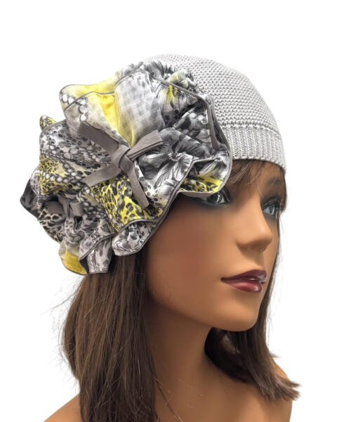 Gray Cotton Knit Beret