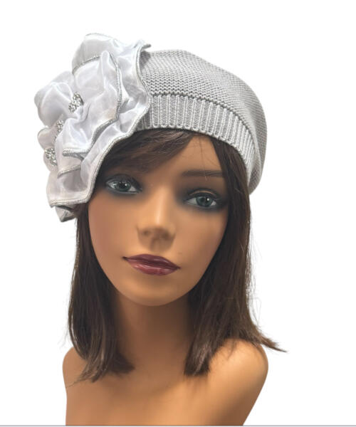 Gray Cotton Knit Beret