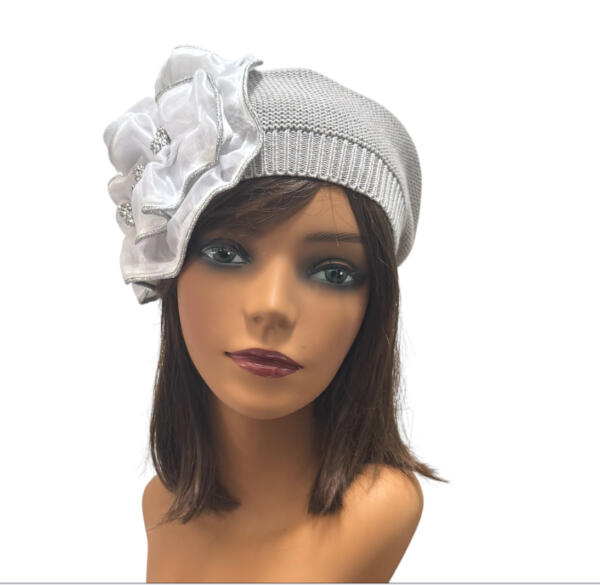 Gray Cotton Knit Beret