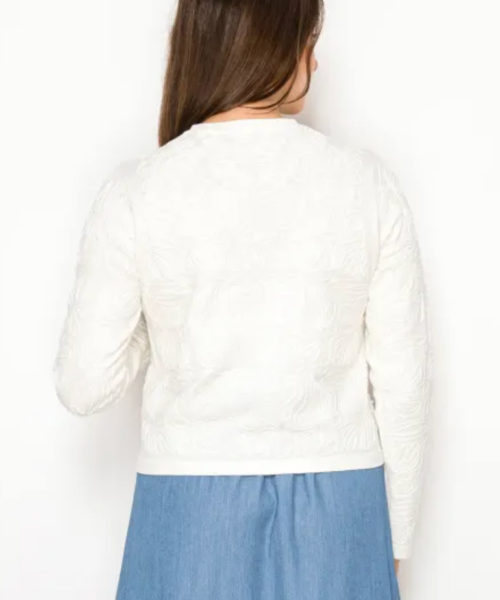 Rope Stitch Floral Cardigan-White