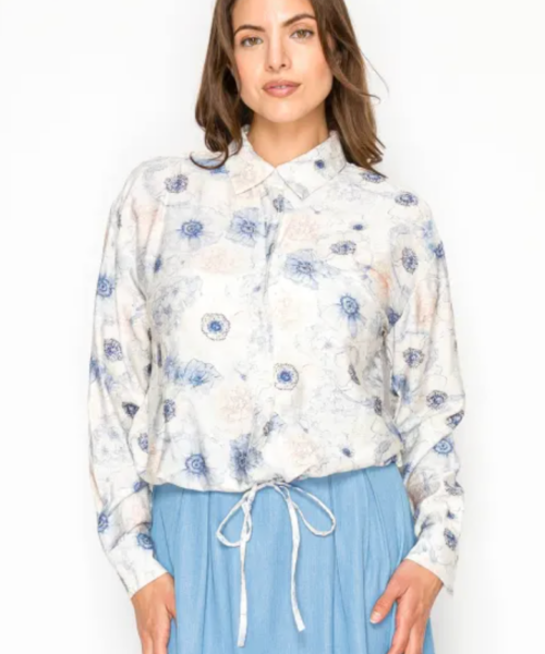 Cinch Waist Blouse-Blue