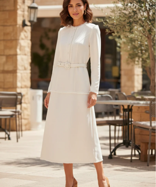 Ivory Grace Belted Midi Dress