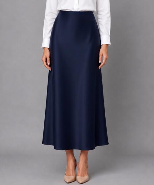 Navy Satin Skirt