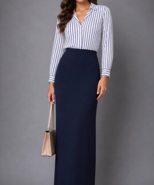 Navy Basic Maxi Skirt