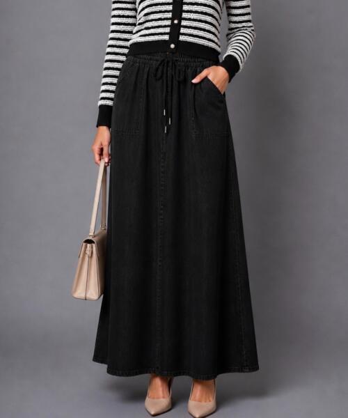 Black Denim Maxi Skirt