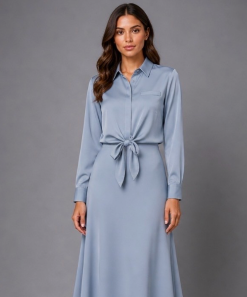 Paris Blue Satin Tie-Front Shirt