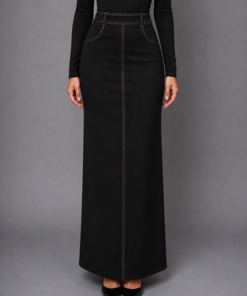 Black Stitch Maxi Skirt