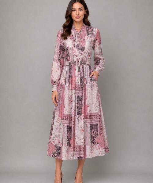 Blush Patchwork Tie-Waist Dress
