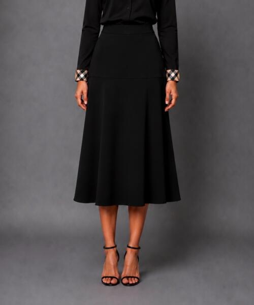 Black Crepe Midi Skirt