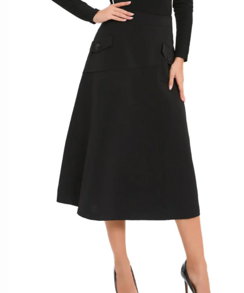 A-line Black Midi Skirt With Pockets