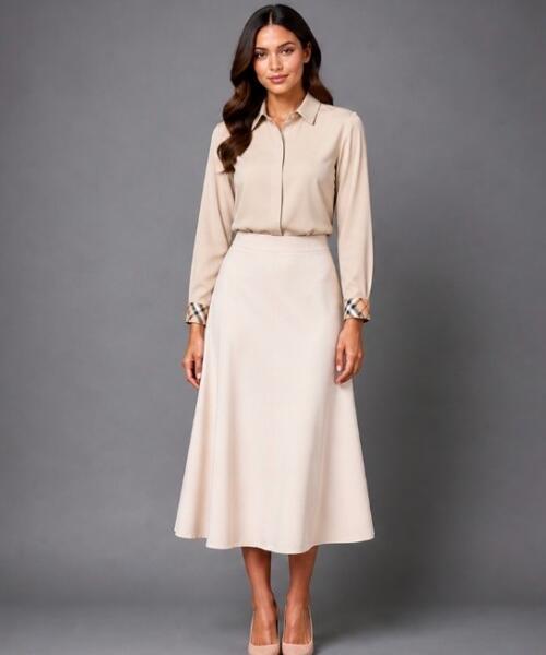 Beige Inspired Trim Collared Blouse
