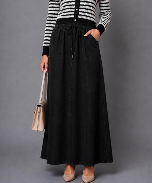 Black Denim Maxi Skirt