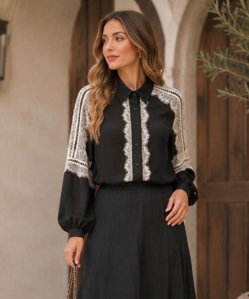 Black/Lace Trim Blouse