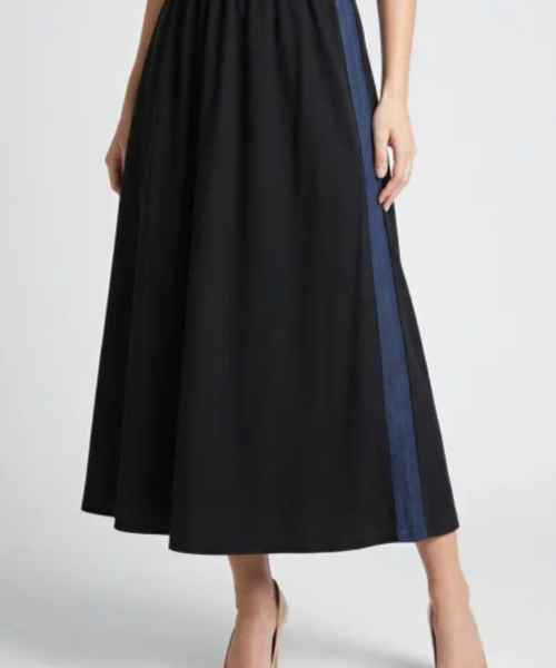 Black Midi Skirt with Denim Sides