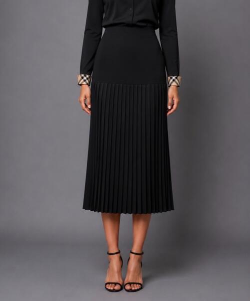 Black Pleated Midi Skirt