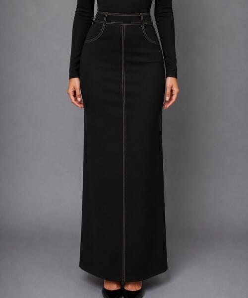 Black Stitch Maxi Skirt