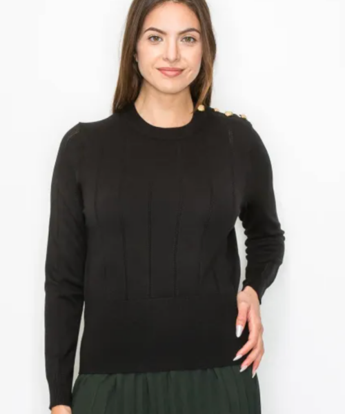 Black Sweater with Shoulder Button Detail