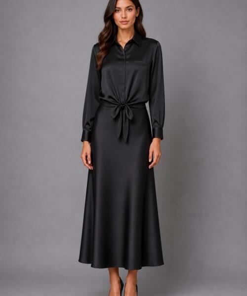 Black Tie-Front Shirt
