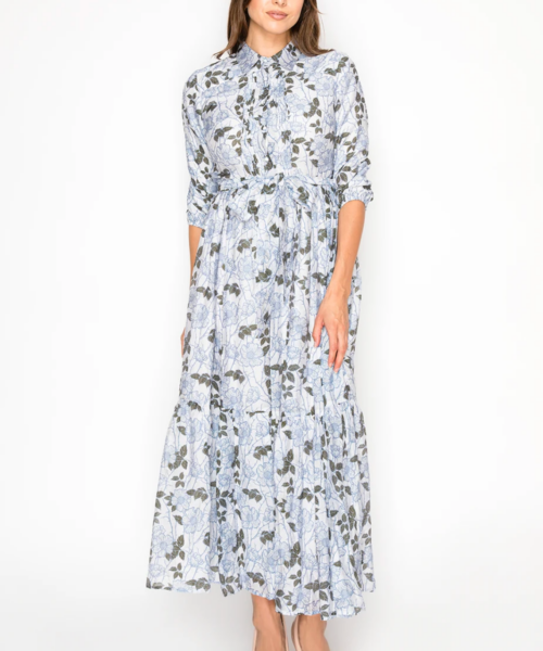 Blue Floral Tiered Maxi