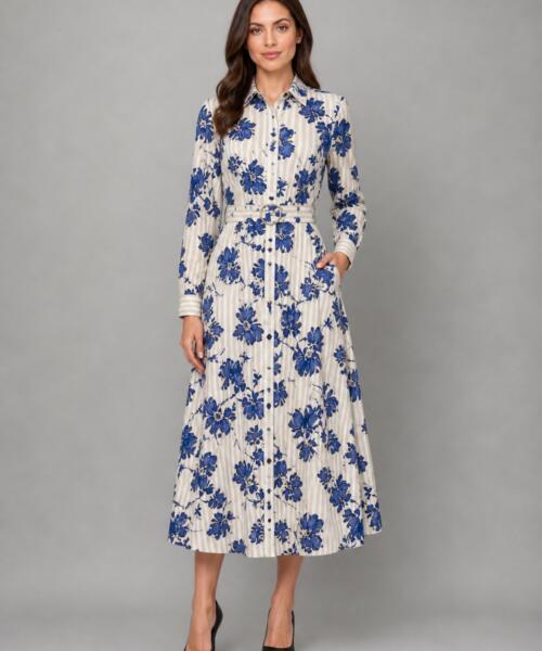 Blue Garden Stripe Dress