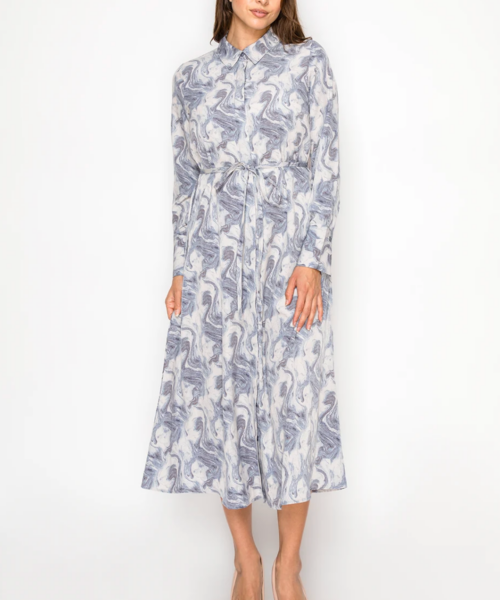 Blue Marble Print Midi