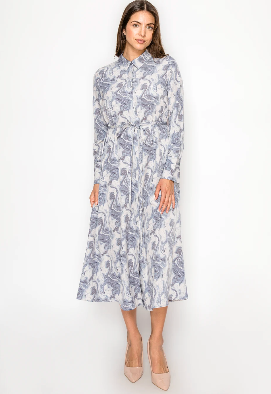 Blue Marble Print Midi