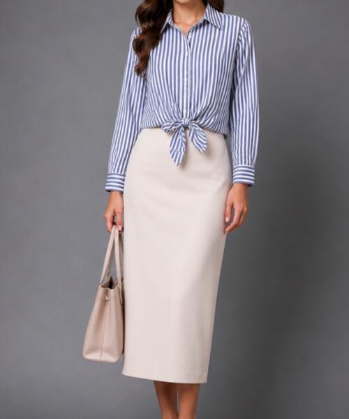 Blue Stripe Tie-Front Blouse