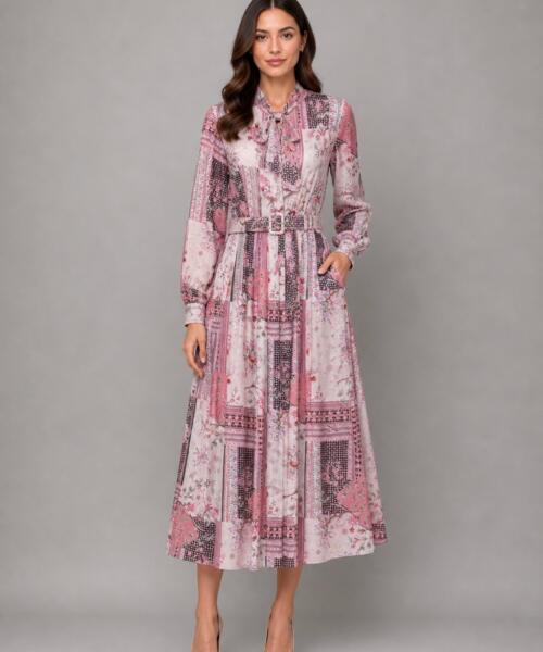 Blush Patchwork Tie-Waist Dress