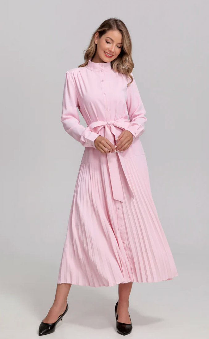 Blush Pleated Midi Dress