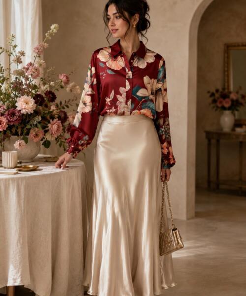 Burgundy Bloom Satin Blouse