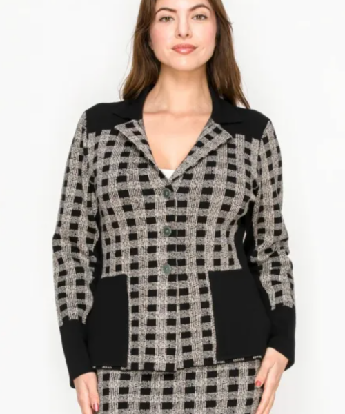 Checked Knit Cardigan