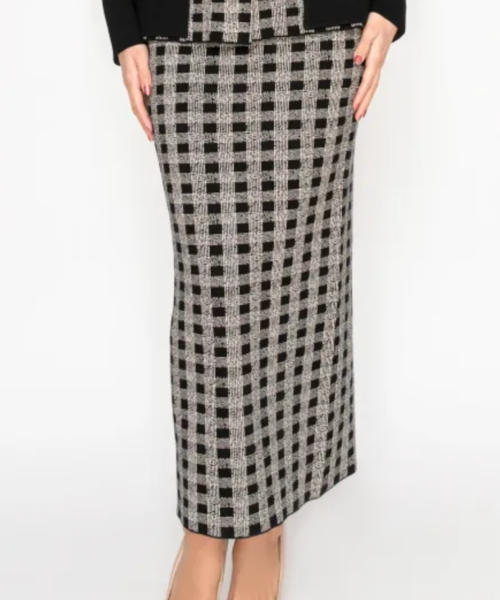Checked Knit Maxi Skirt