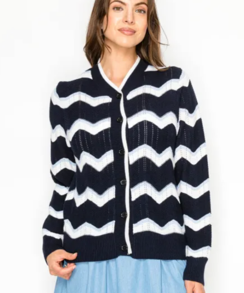 Chevron Print Cardigan-Navy
