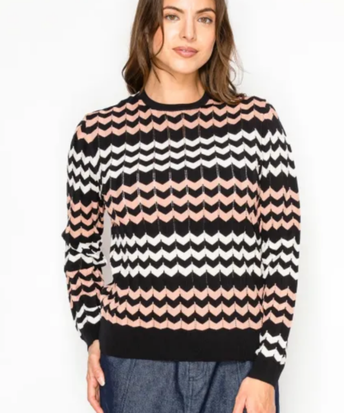 Chevron Striped Black & Pink Sweater