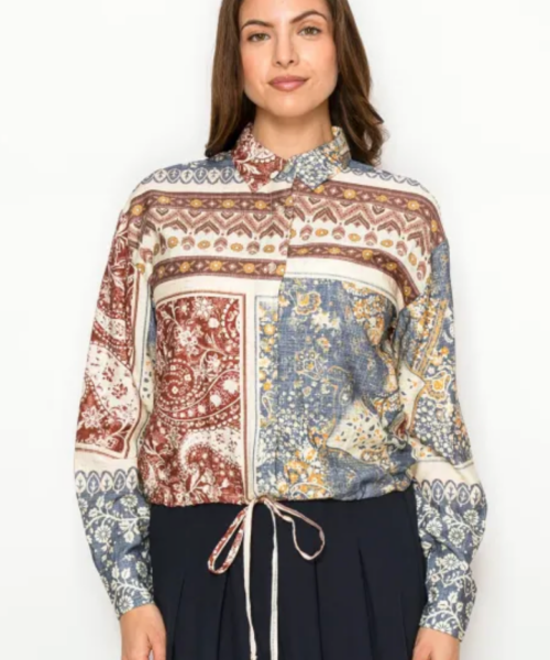 Cinch Waist Blouse-Aztec