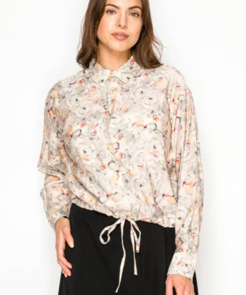 Cinch Waist Blouse- Beige