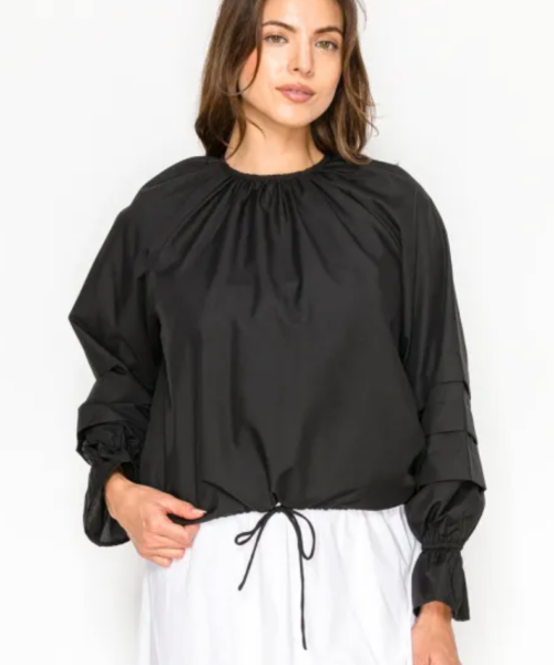 Cinch Waist Blouse-Black