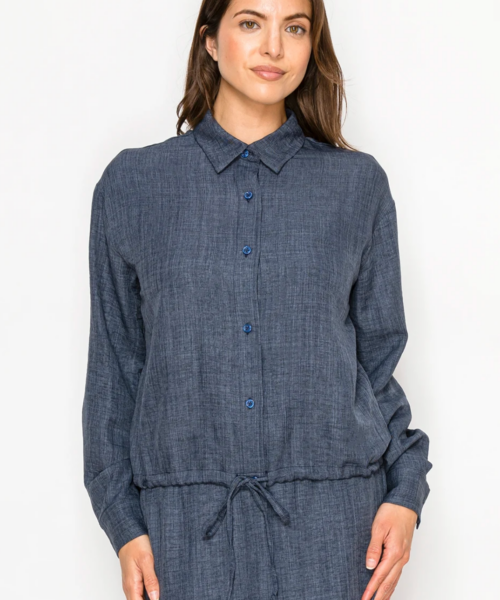 Cinch Waist Blouse-Blue