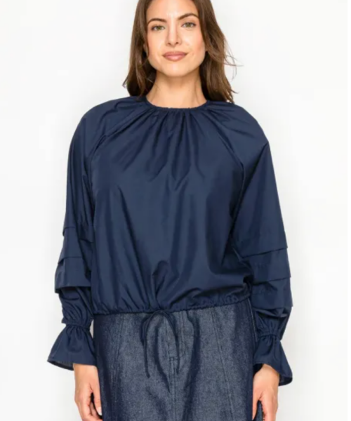 Cinch Waist Blouse-Navy