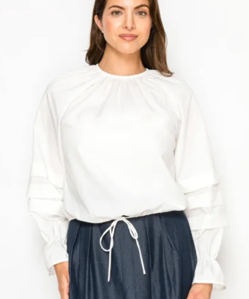 Cinch Waist Blouse- White