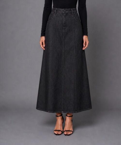 Classic Black Denim Maxi Skirt