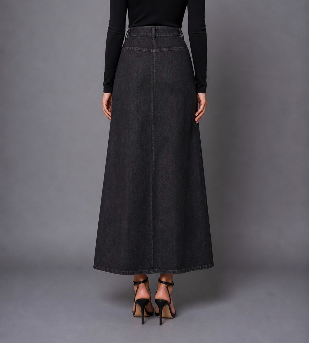 Classic Black Denim Maxi Skirt - Image 2