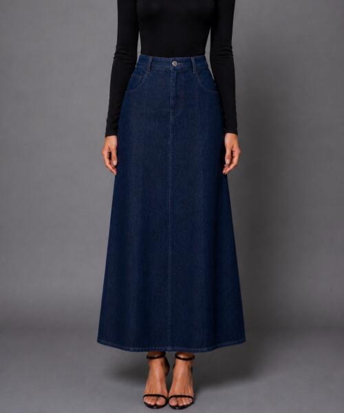 Classic Blue Denim Maxi Skirt