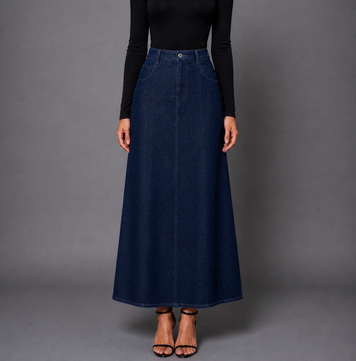 Classic Blue Denim Maxi Skirt