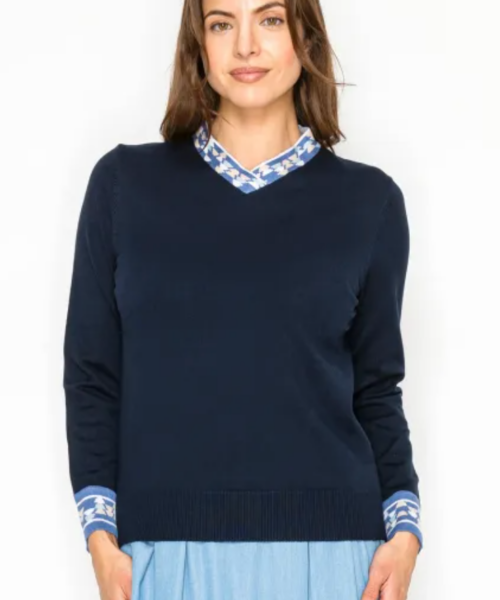 Contrast Neck and Cuff V SWTR- Navy