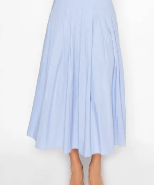 Cotton Box Pleat A-line Skirt-Blue