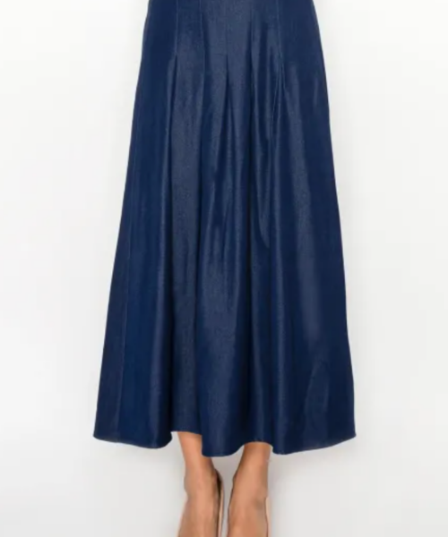 Cotton Box Pleat A-line Skirt-Navy