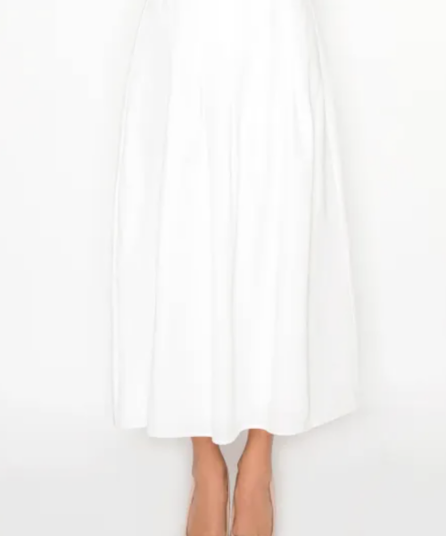 Cotton Box Pleat A-line Skirt-White