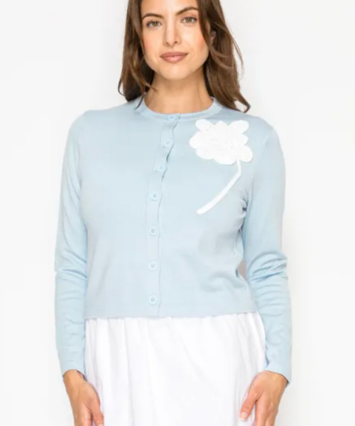 Cropped Floral Cardigan-Blue