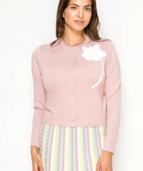 Cropped floral Cardigan-Pink